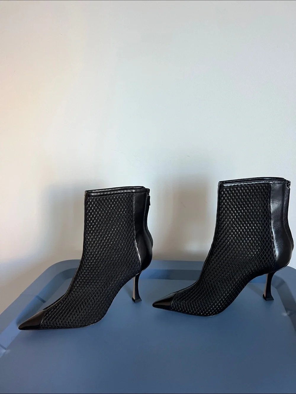 Jimmy Choo naidoo 90 black mesh leather ankle boots pointed toe booties 38 - Picture 6 of 7